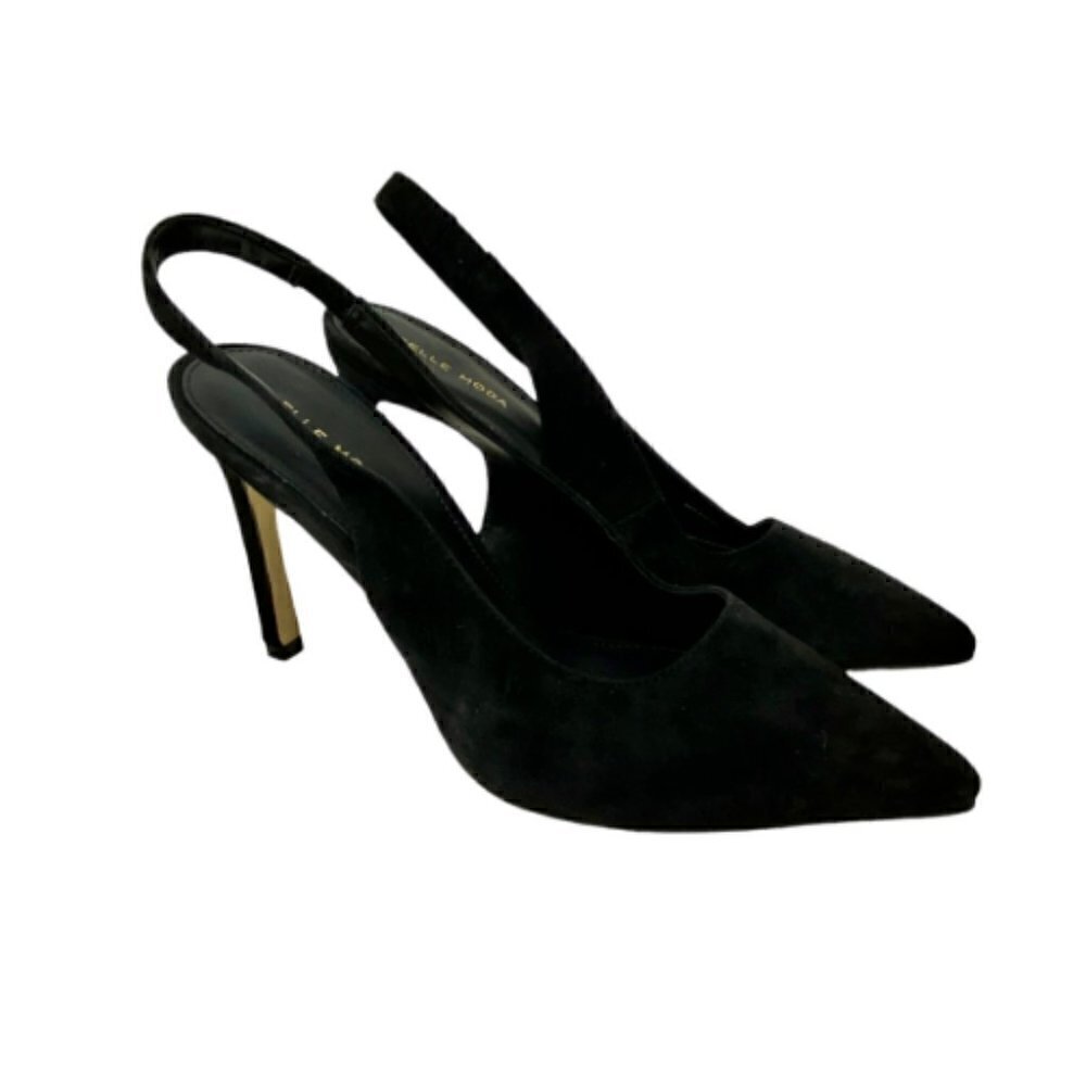 Pelle Moda Womens Kerstin Pump Slim Heels Shoes Black Leather Slingback 9.5 M